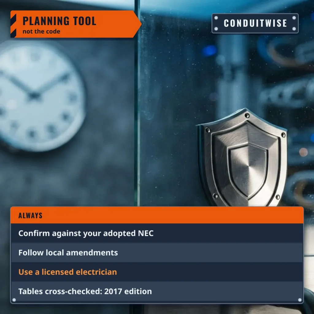 Planning tool, not the code: confirm against your adopted NEC edition, follow local amendments and use a licensed electrician