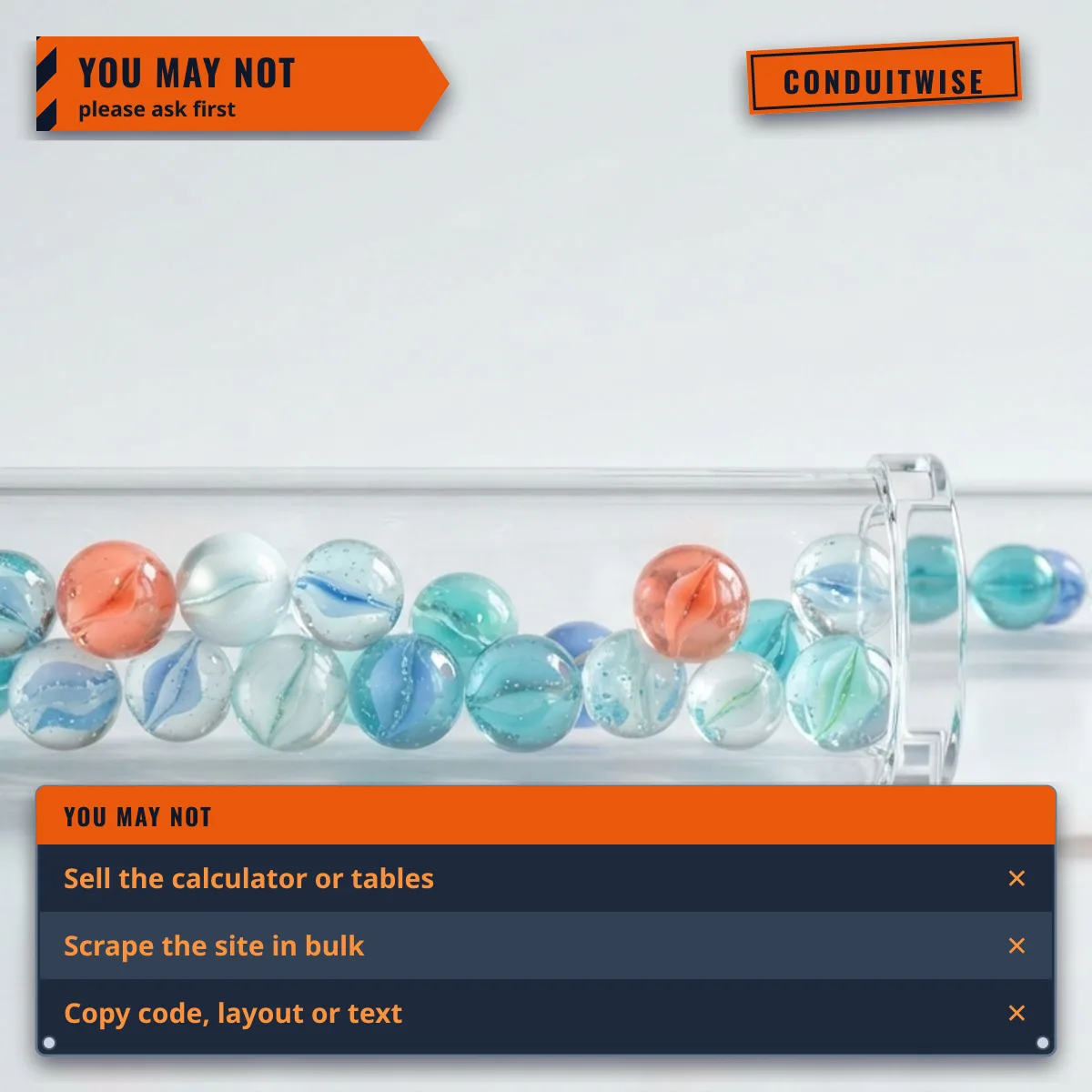 Not allowed: selling the calculator or tables, scraping the site in bulk and copying code, layout or text